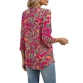 thumbnail image 6 of WIHOLL Women Blouses V Neck T Shirts 3/4 Length Sleeve Cuff Tab Buttons Tunic Tops for Business Casual Outfits, 6 of 11