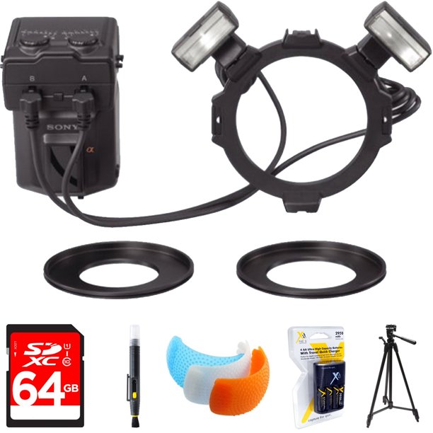 Sony Macro Twin Flash Kit for Alpha (HVLMT24AM) with 64GB Memory Card