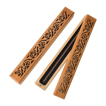 Lnrkai Incense Box Holder, 9.3"L Bamboo Carved Coffin Incense Vintage Burner Ash Catcher