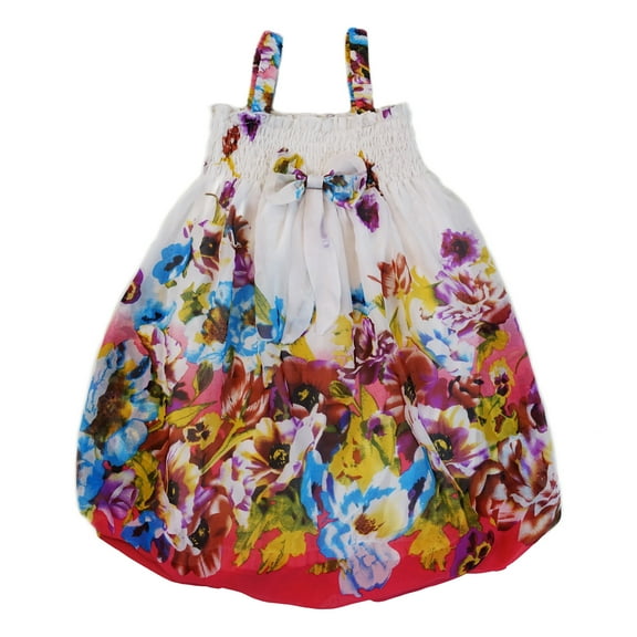 Wenchoice Ivory Floral Chiffon Baby Doll Dress Girls M(3Y-4Y)