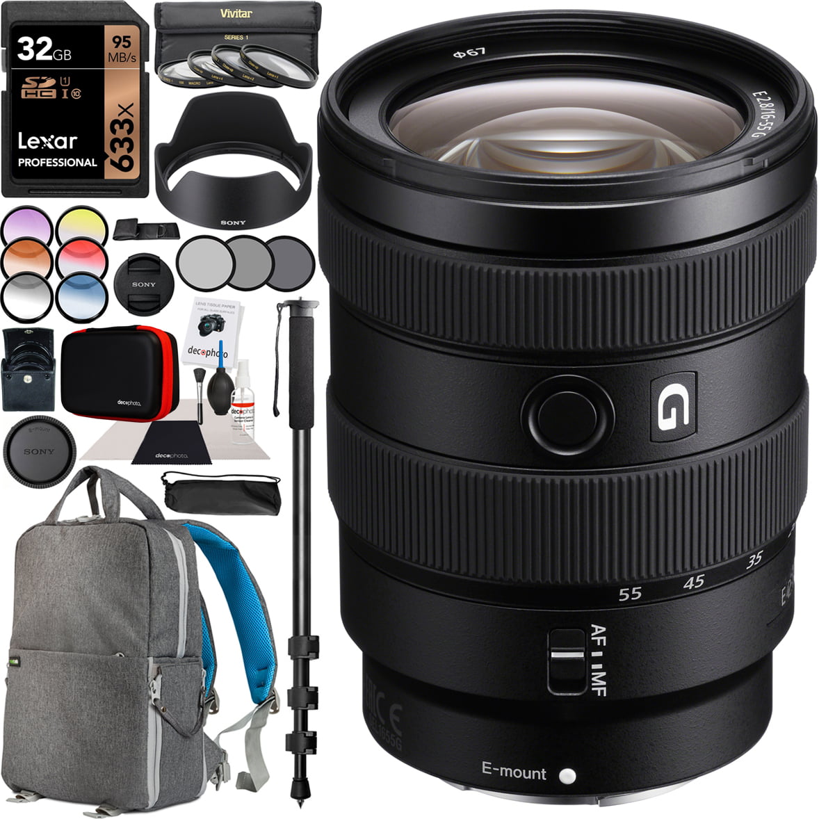 Sony E 16 55mm F2 8 G Lens Sel1655g Standard Zoom For Aps C E Mount Cameras Bundle With 67mm Deluxe Photography Filter Kit Deco Gear Backpack Case And Accessories Walmart Com Walmart Com