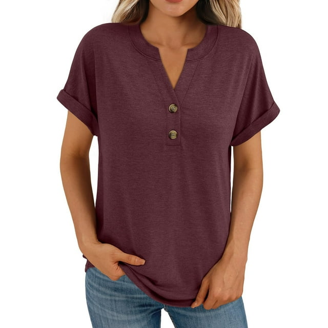 Chemise à Manches Courtes pour Femmes, Blouse Décontractée à Col en V Boutonnée, Haut d'Été Ample