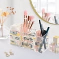 thumbnail image 2 of WOBOGO Vintage Film Camera Pattern Acrylic Pen Holder 4 Compartments Clear Pencil Organizer Makeup Brush Storage Case, 2 of 7