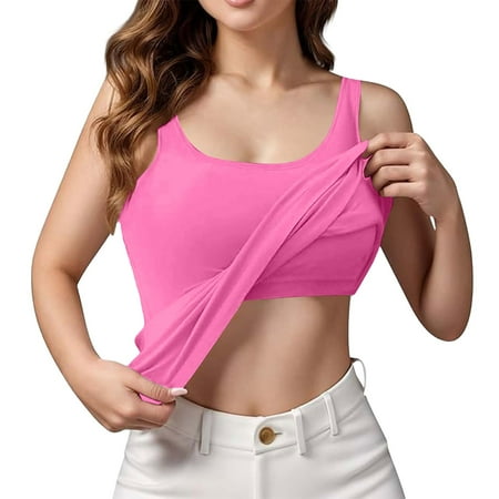 Sports Bra Tank Tops for Women! Comdrip Womens Tank Tops with in Bra Summer Basic Padded Yoga Shirt Shelf Bras Workout Camisole Casual Undershirt Tank Tops with Built in Bras Hot Pink 5XL