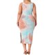 thumbnail image 3 of Vestido de verano sin mangas para mujer de talla grande Agnes Orinda, con diseño de teñido anudado, abertura lateral, escote en V, estilo casual midi, talla 3X, color rosa y azul, 3 of 5