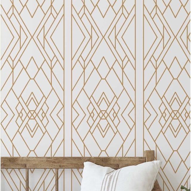 S4sassy Self-Stick Decorative Wallpaper, Art Deco Line Print Wall Paper, Waterproof Contact Paper, Beige, 25"x360"inch Removable Renter Friendly Wall Covering For Bedroom, Dining room