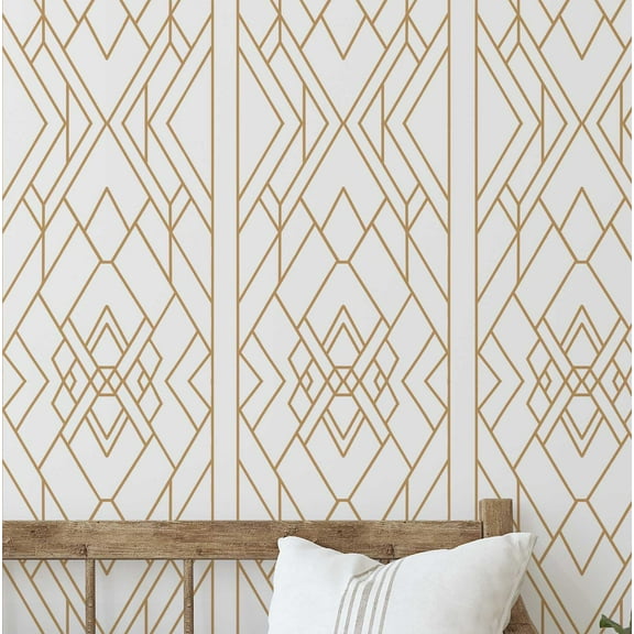 S4sassy Self-Stick Decorative Wallpaper, Art Deco Line Print Wall Paper, Waterproof Contact Paper, Beige, 25"x360"inch Removable Renter Friendly Wall Covering For Bedroom, Dining room