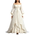thumbnail image 2 of Miqool Women's Off Shoulder Lace Up Corset Maxi Dress Puff Sleeve Ruffle Cuff Tiered Ruffle Hem Cocktail Party Dresses, 2 of 6