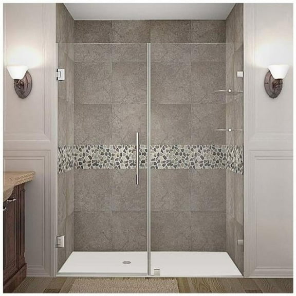 AstonGlobal SDR990-CH-66-10 Nautis 66 x 72 in. Completely Frameless Hinged Shower Door with Glass Shelves in Chrome