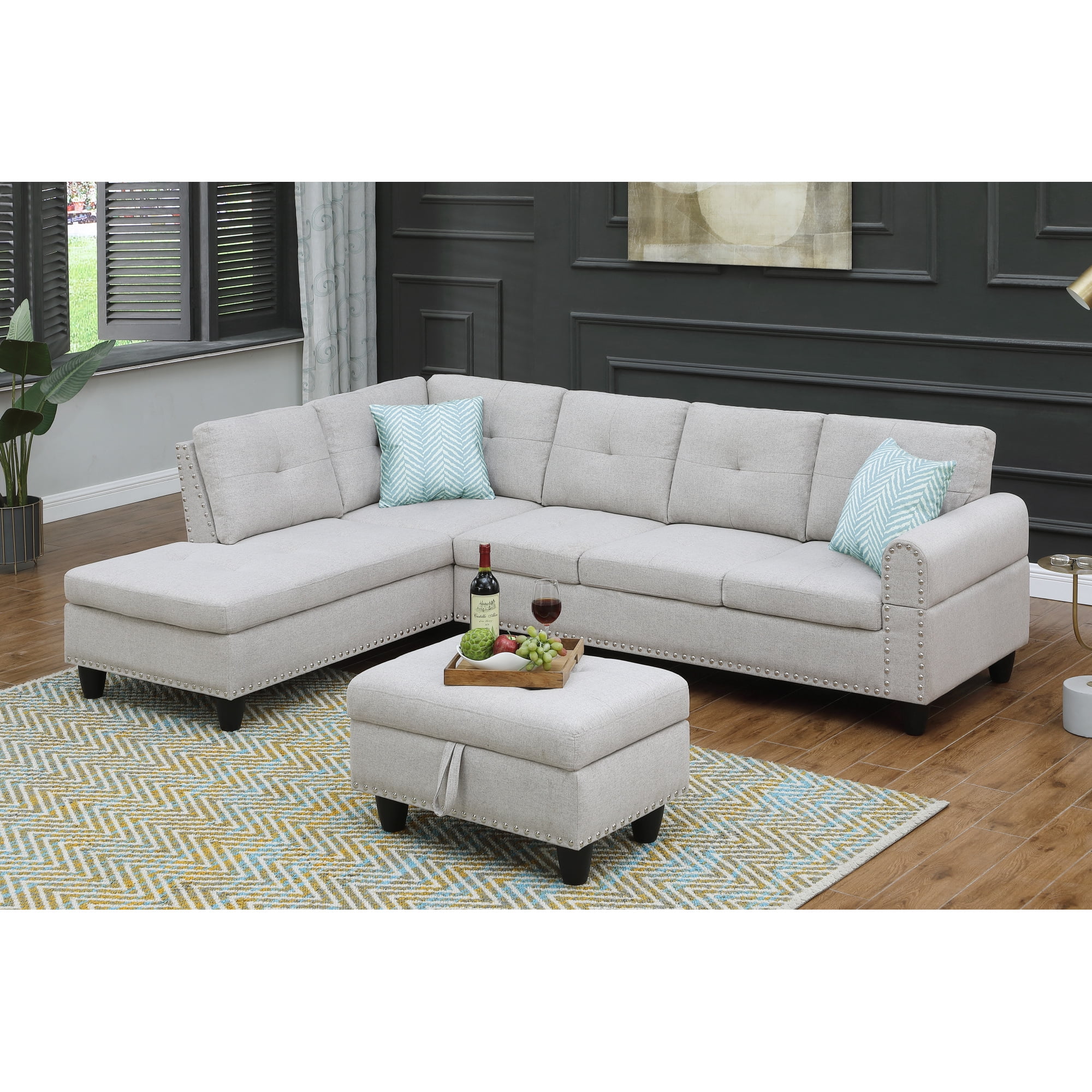 Leumius 98" L Shaped Sectional Couch,Modern Oversized Modular Sofa Couch with Storage Ottoman & Deep Seat,Sectional Couches for Living Room,Office,Light Gray