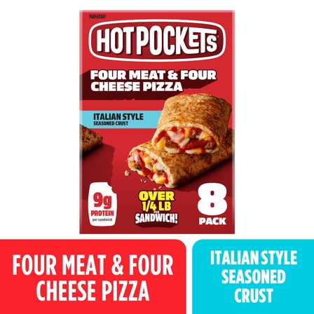 Hot Pockets Four Meat, Four Cheese Pizza Sandwich Snacks, 34 oz, 8 Pack (Frozen)