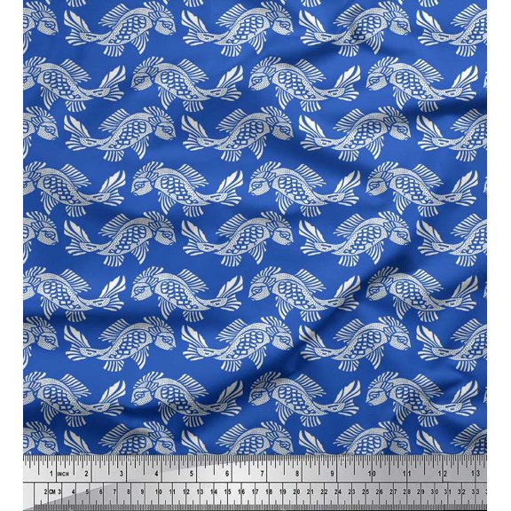 Soimoi Poly Georgette Fabric Fish Block Decor Fabric Printed Yard 42 Inch Wide