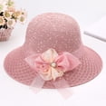 thumbnail image 2 of Women's Glitter Straw Sun Hat with 3D Floral Bowknot and Faux Pearl Accent Featuring Wide Brim Foldable Design Light Purple, 2 of 8