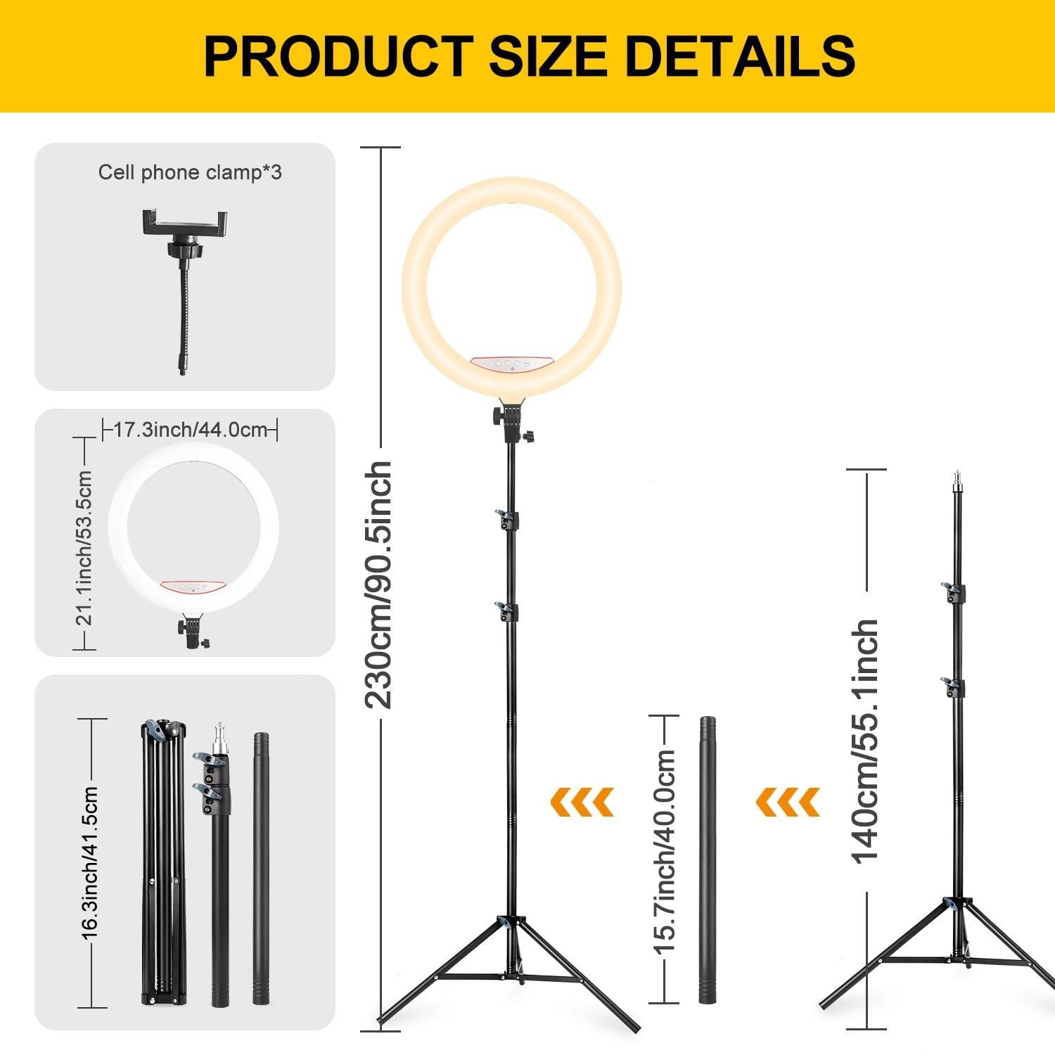 ZOMEI 18 inch Ring Light with Stand, Large Ring Light for iPhone, 3 Clips/USB Ports,2700-6500K with Tripod for Tattoo Lash Barber Makeup Photography Lighting