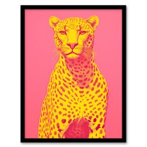 Cerise Cheetah Bold Animal Yellow Pink Art Print Framed Poster Wall Decor 12x16 inch