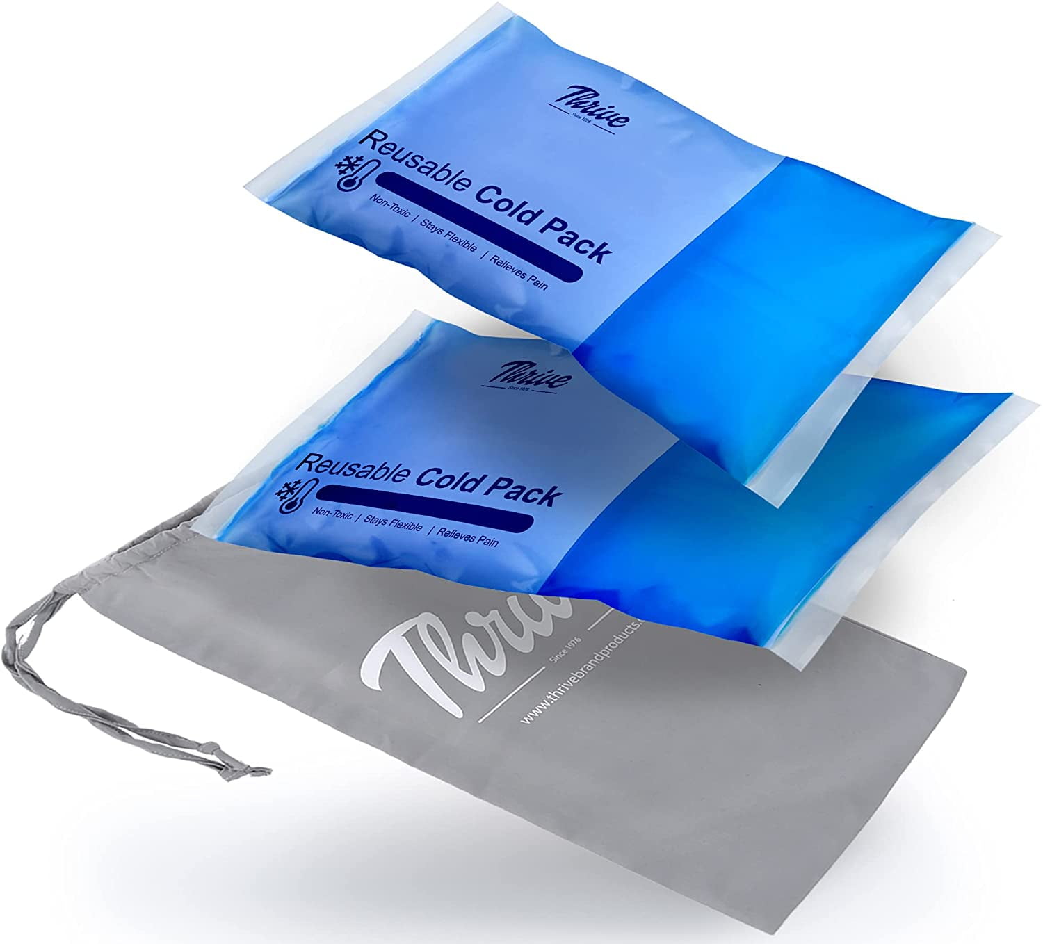 Thrive 2 Pack Reusable Cold Compress Ice Packs for Injury, Gel Ice Pack for Pain Relief & Rehabilitation