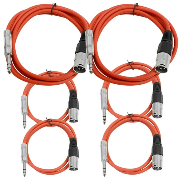 Seismic Audio 6 Pk of Red XLR Male to 1/4" TRS Patch Cables - Two 6 ft Two 3 Ft, Two 2 ft Red - SATRXL-M6C-Red