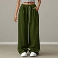 thumbnail image 3 of Womens Wide Leg Pants, Women Solid Color Elastic Waist Sports Casual Pants With Side Pockets Women High Waisted Pants (Olive Green,S), 3 of 9