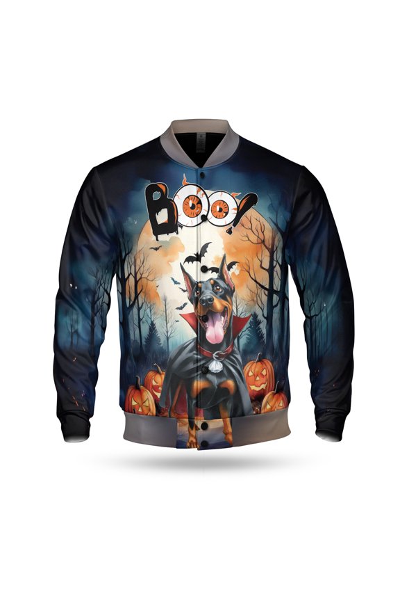 Happy Halloween Vampire Doberman Pinscher BOO with Pumpkins Fun and Spooky All Over Print 3D Baseball Jacket Doberman Dog Lover Gifts Bomber Jacket Softball - 00018