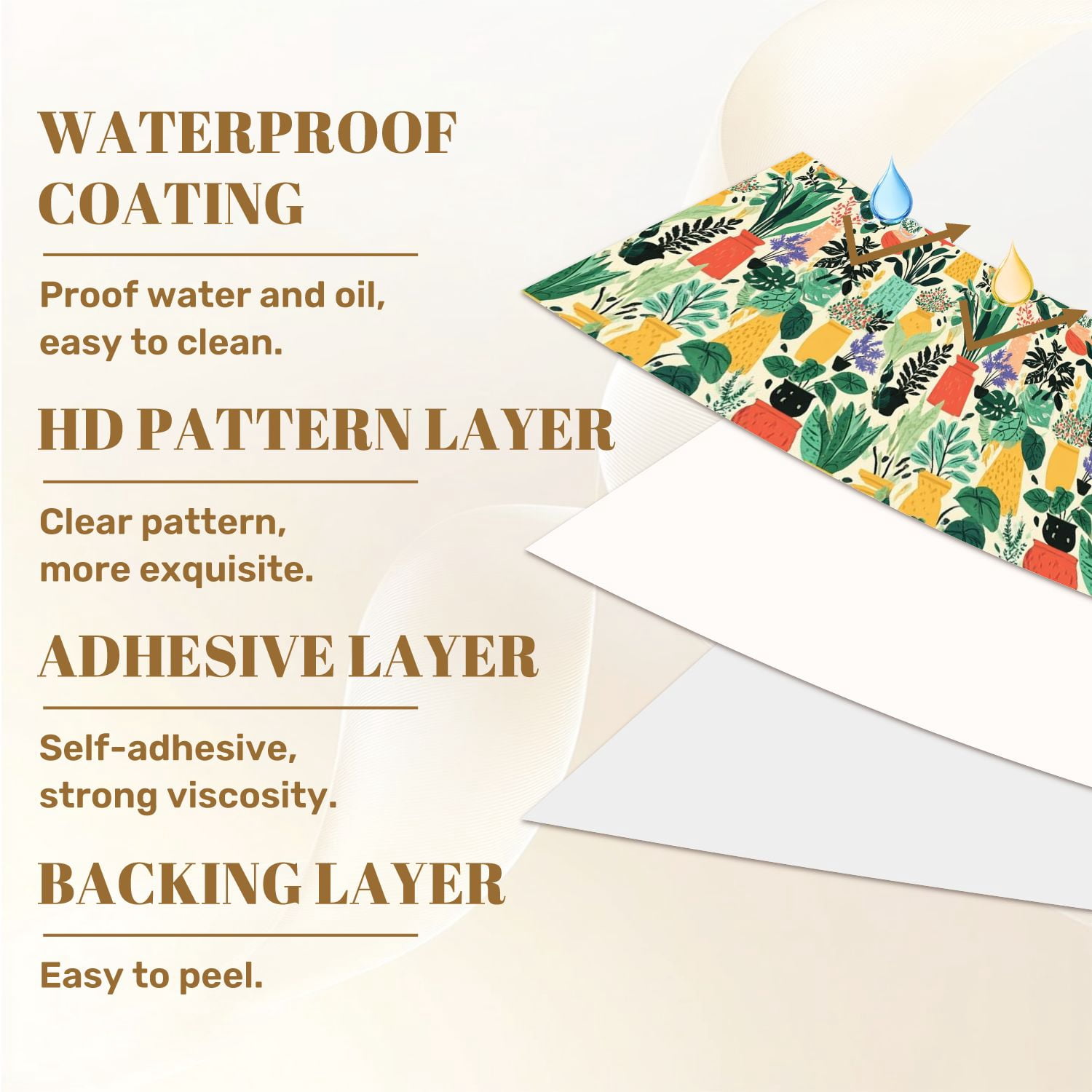 Peel and Stick Wallpaper 23.6in x 9.8ft Colorful Potted House Plants Tropical Leaves Contact Paper Vinyl Self-Adhesive Removable Wall Paper for Bedroom DIY Home Decor Renter Friendly