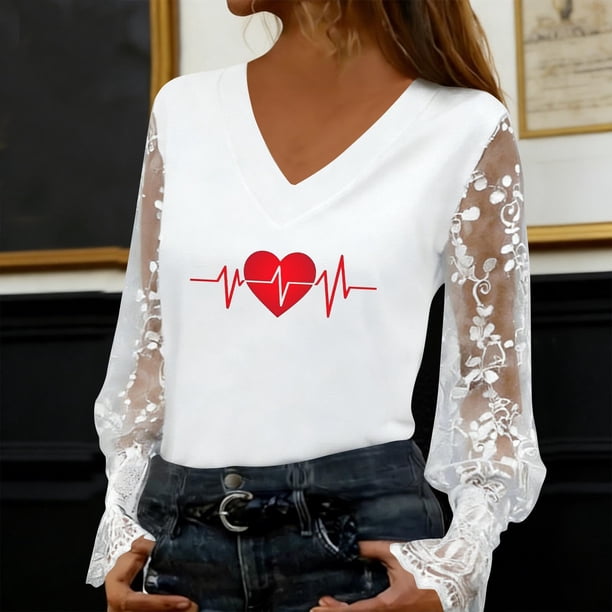 Xuyuer Women's Romantic Lace Insert V-Neck Blouse with Floral Print and Delicate Sleeves, Feminine Elegant Top for Date Nights, Garden Parties and Special Occasion Outfits