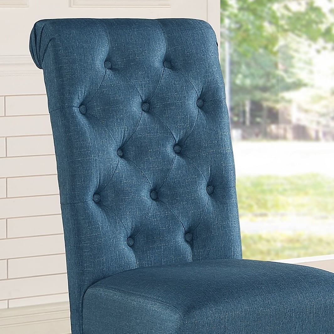 Solid Wood Tufted Dining Chairs Set of 2, Fabric Upholstery, Mid-Century Modern Style High Back Chair for Dining Room & Kitchen