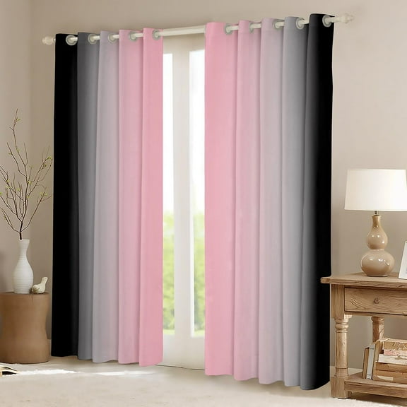 Pink Darkening Drapes Ombre Black Blackout Curtains for Bedroom Living Room for Kids Decor Gradient Style Blackout Curtains Abstract Window Treatments 42"W x 96"L (Pack of 2)