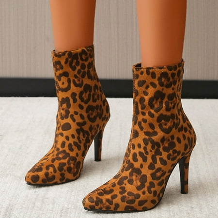 

Midewhik High Zipper Boots Suede Thin Ankle Leopard Print Women s Fashion Pointed Heel women s boots