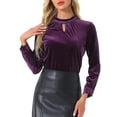 thumbnail image 1 of Top de terciopelo INSPIRE CHIC para mujer con cuello alto y mangas largas, blusa elegante y casual M púrpura, 1 of 5