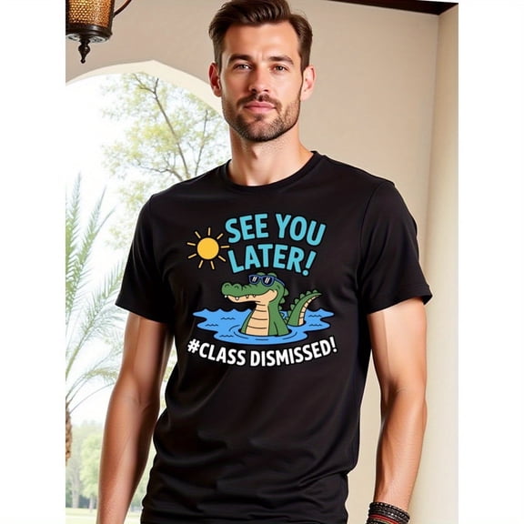 Greenink natee Summer Fun Alligator See You Later T-shirt, Men's T-Shirt,100% Cotton Fabric,Crew Neck,Short Sleeve,Regular Fit,All-Season Casual Wear,180gsm-Ideal for Valentines New