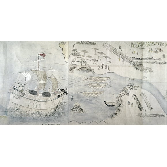 Asia: Trading Colony. /Noverseas Japanese Trading Colony In Asia, Showing Custom House And Marketplace. Painting, 17Th Century. Poster Print by  (24 x 36)