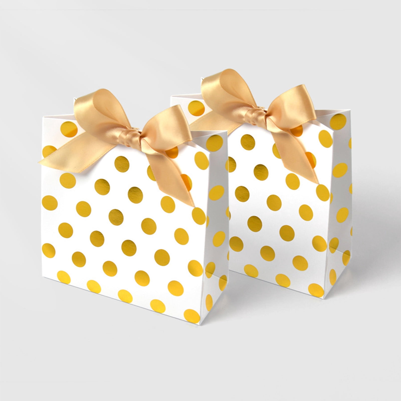 Cadorn 10 Sets of Hot Stamping Gold Polka Dots Bow Hand Bags, Suitable for Neckties Scarves, Mini Gift Tote Bags, Thank You Favor Bag for Valentine Wedding Baby Bridal Shower Birthday Party