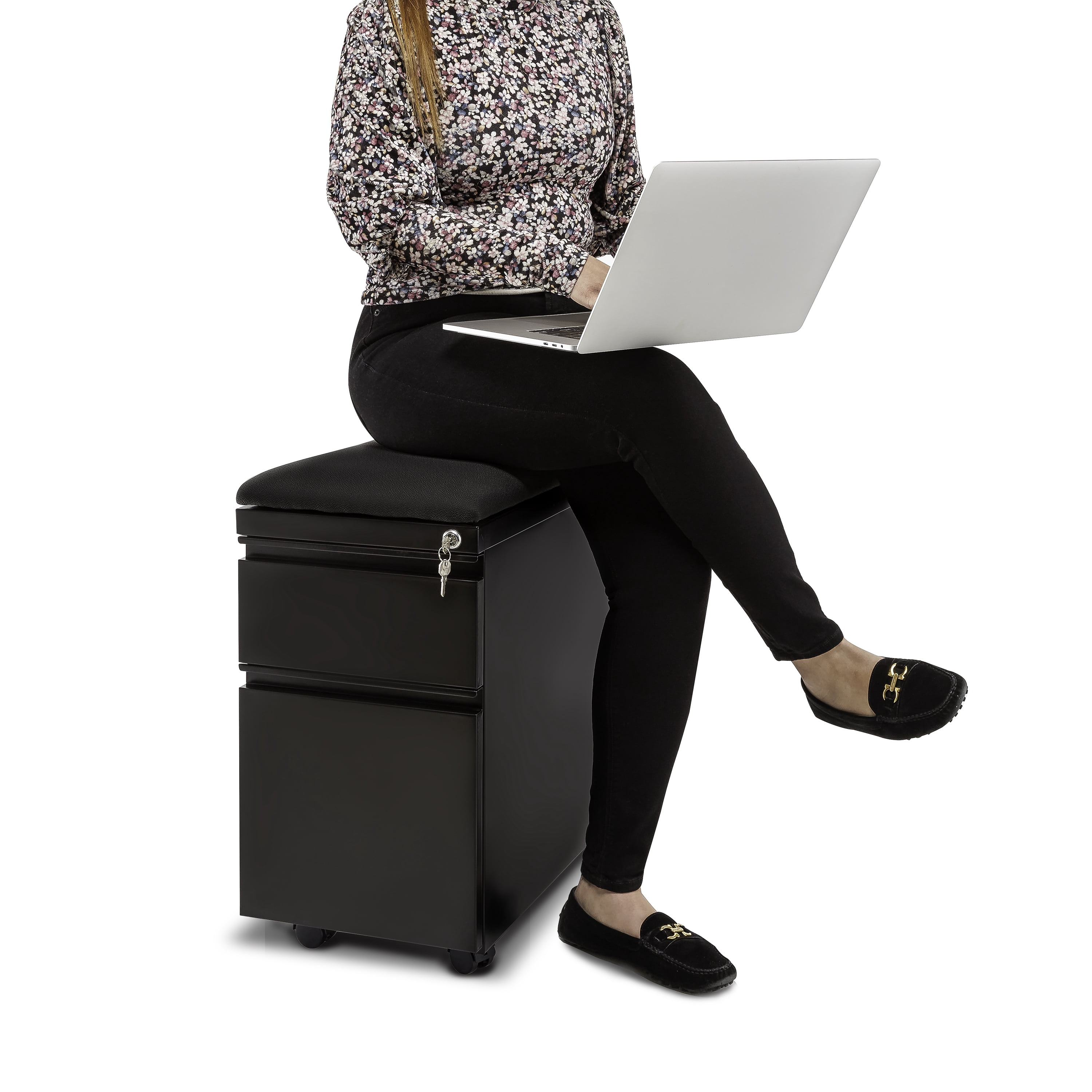 airLIFT 2-Drawer Pedestal File Cabinet with Seat Cushion, Black/Black
