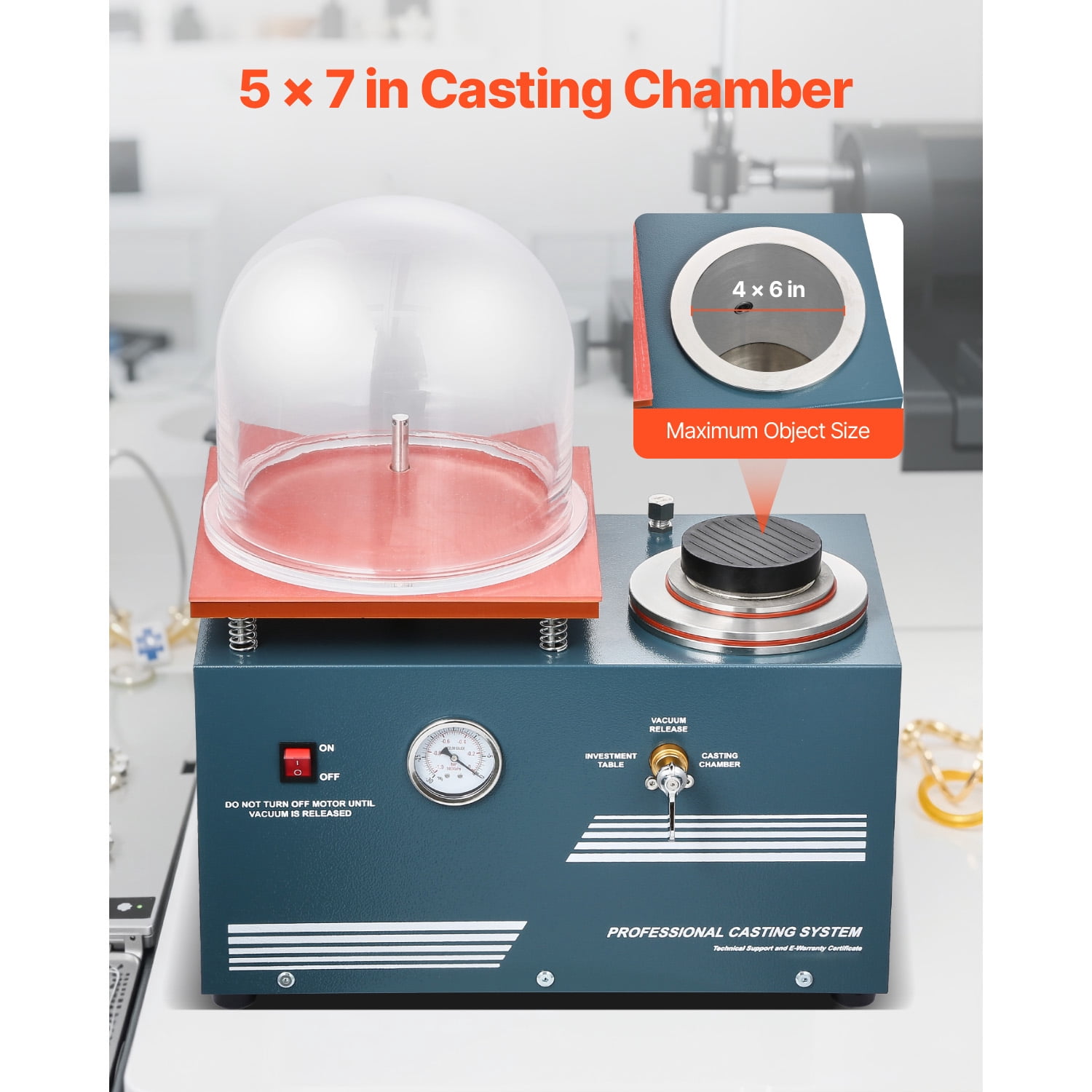 KFFKFF Vacuum Casting Machine with 290W Power, 3 CFM Pump, Bell Jar, Oil Injection Port, Precision Pressure Gauge, 11 x 11 in Workbench, Ideal for Jewelry and Metal Casting
