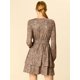 thumbnail image 5 of Vestido de dobladillo con volantes estampado de leopardo Allegra K Manga Larga para Mujeres Marrón Claro M, 5 of 6