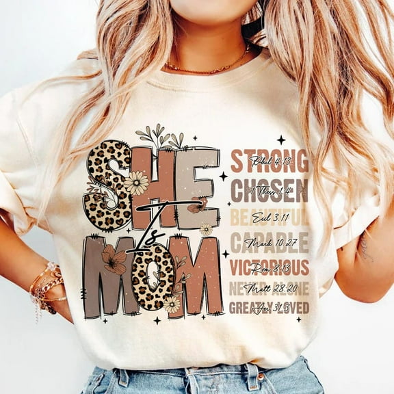 She Is Mom T-Shirt, Retro Mom Shirt, Christian Mom Life Tee, Floral Mama Shirt, Bible Verse Shirt, Mother’s Day Gift, Badass Mama Tee