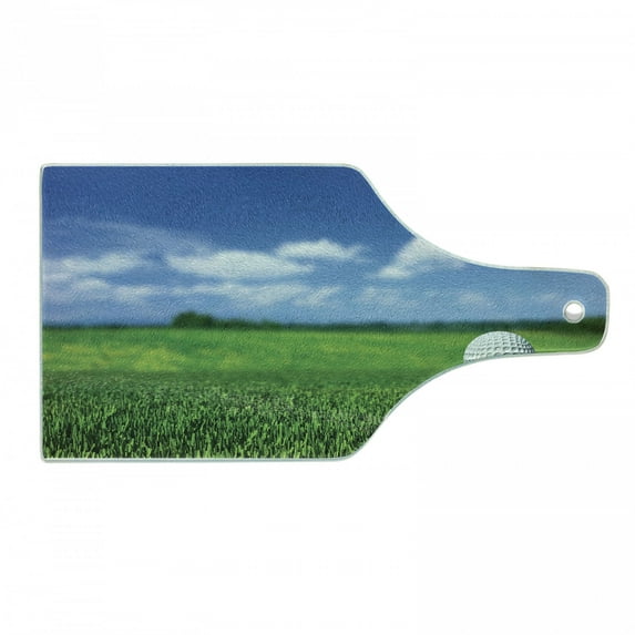 Golf Cutting Board, Professional Golf Ball on Tee on the Grass in Sunny Day Outdoor Sports, Decorative Tempered Glass Cutting and Serving Board, in 3 Sizes, by Ambesonne