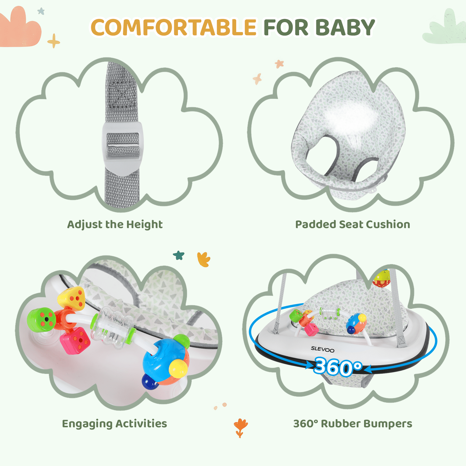 Slevoo Baby Jumper, Baby Doorway Jumper Bouncer with Bumper & Play Tray