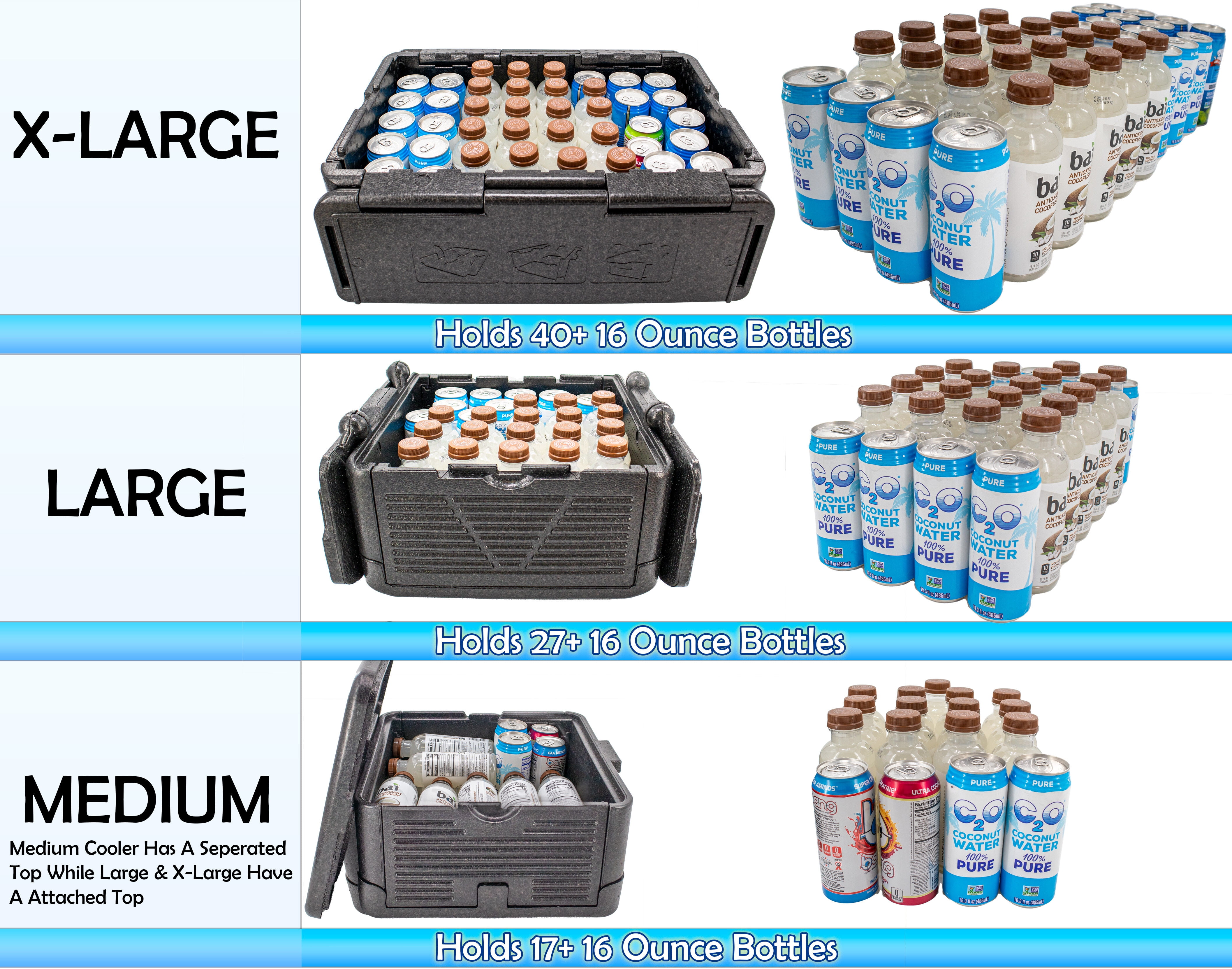 Collapsible Foam Cooler Chest Chill Box - X Large 10 x 24 x 16" - Insulated, Foldable, Portable, Lightweight, Iceless & Waterproof - Cold Or Hot Thermocooler Black X Large (64 Liters)