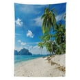 thumbnail image 3 of Ambesonne Landscape Tablecloth Rectangular Table Cover, Sea Palms Mountains, 60"x90", Blue Cream Green, 3 of 4