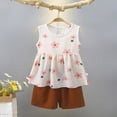 thumbnail image 2 of kpoplk Toddler Girl Clothes Baby Girl Summer Outfits Ruffle Sleeveless Vest Shirt Tank Tops Shorts Set 1T 2T 3T 4T 5T Size 3-4 Years,Pink, 2 of 4
