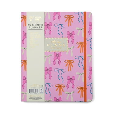 Think Ink Monthly Weekly Large (8" x 10") Pink Bows 15 Month Apr 2025 - Jun 2026 Hard Cover Planner