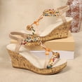 thumbnail image 6 of Xijirk Sandals Women Bohemian Woven Trim Elastic Back Strap Elevated Sole Sandals Summer Sandals,7.5, 6 of 9