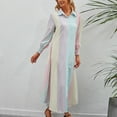thumbnail image 6 of Henpk Summer Dresses for Women Striped T Shirt Dress Casual Midi Dress Short Sleeve Sundress with Pockets Fashion Striped Shirt Long Skirt Lapel Long Sleeve V-Neck Dress Multi-color L, 6 of 6