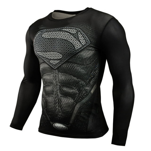 Rashguard Gym Man Fitness Long Sleeve Compression Shirt Bat Spider Superhero Print Fashion Cloth For Running Training Exercise