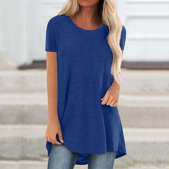 snilers Womens Tunics or Tops to Wear with Leggings Summer V Neck Short Sleeve Long T Shirts Loose Fit Dressy Casual Blouse S-2XL