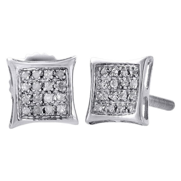 .925 Sterling Silver Pave Real Diamond Studs 6.65mm Mini Kite Earrings 0.10 Ct.