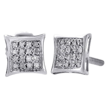 Jewelry For Less - .925 Sterling Silver Pave Real Diamond Studs 6.65mm Mini Kite Earrings 0.10 Ct
