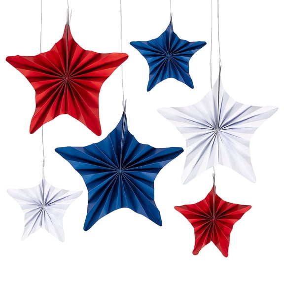 Patriotic Star Hanging Fans - 6 pieces