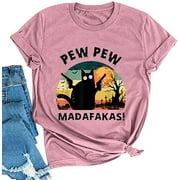 Noffish Women Pew Pew Madafakas T-Shirt Funny Pew Pew Cat Shirt (1-Red,Small)